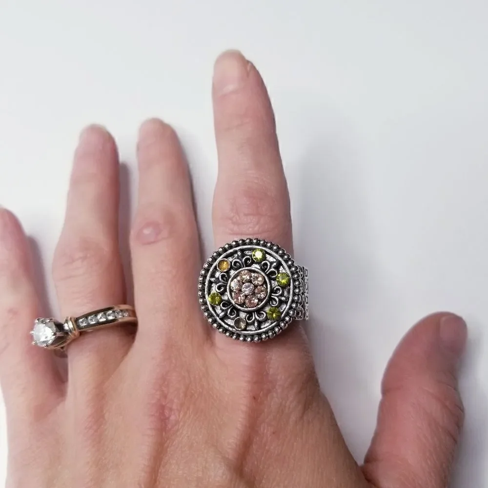 Vintage Silver peridot morganite stretch ring